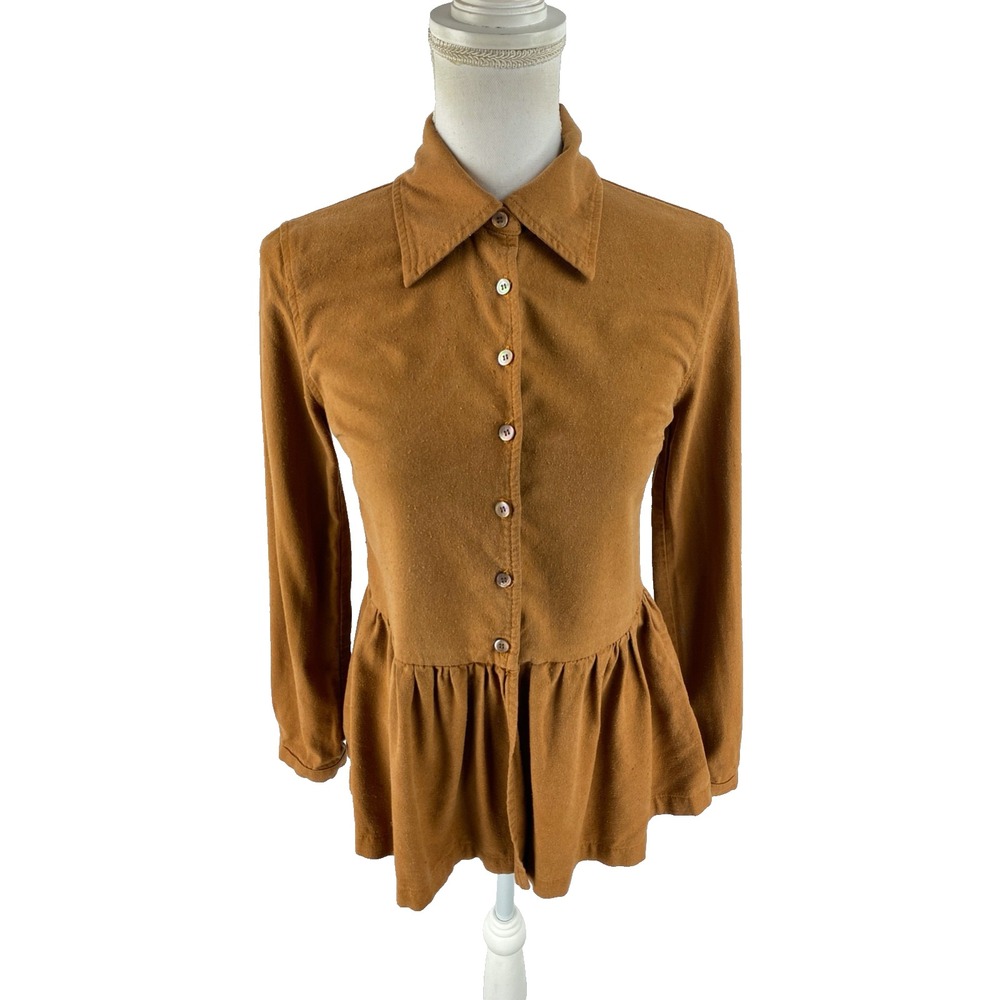 Town Clothes‎ S Los Angeles Peplum Raw Silk Button Blouse Flowy Lagenlook Boho